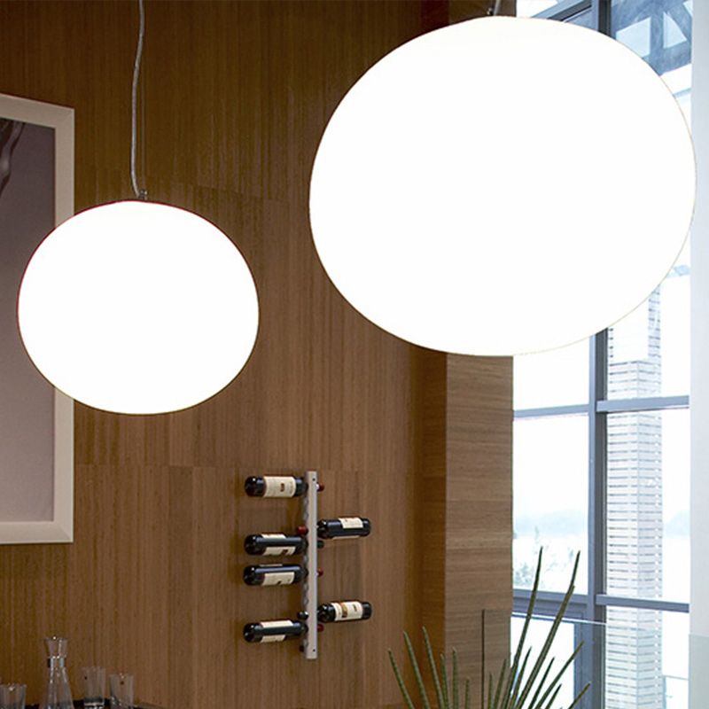 White Glass Oval Pendant Lamp Minimalist 1 Head 9.5"/18" Wide Hanging Light Fixture for Dining Room