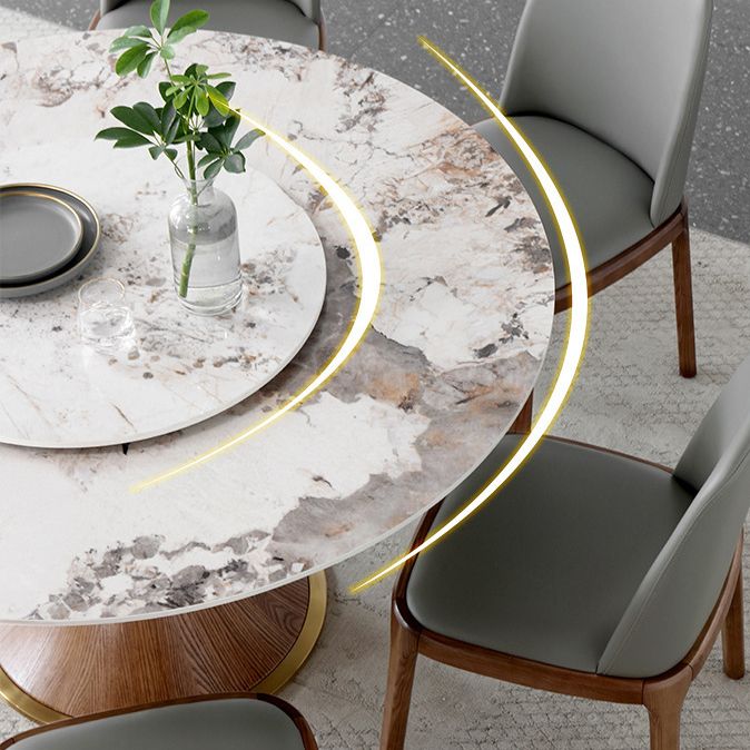 Round Sintered Stone Dining Table Modern White Furniture with Pedestal Base