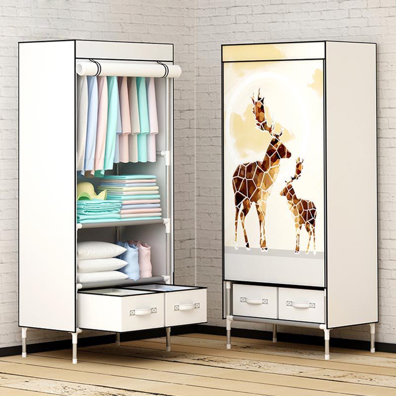 Steel Wardrobe Armoire with Drawer Modern Wardrobe Cabinet for Home