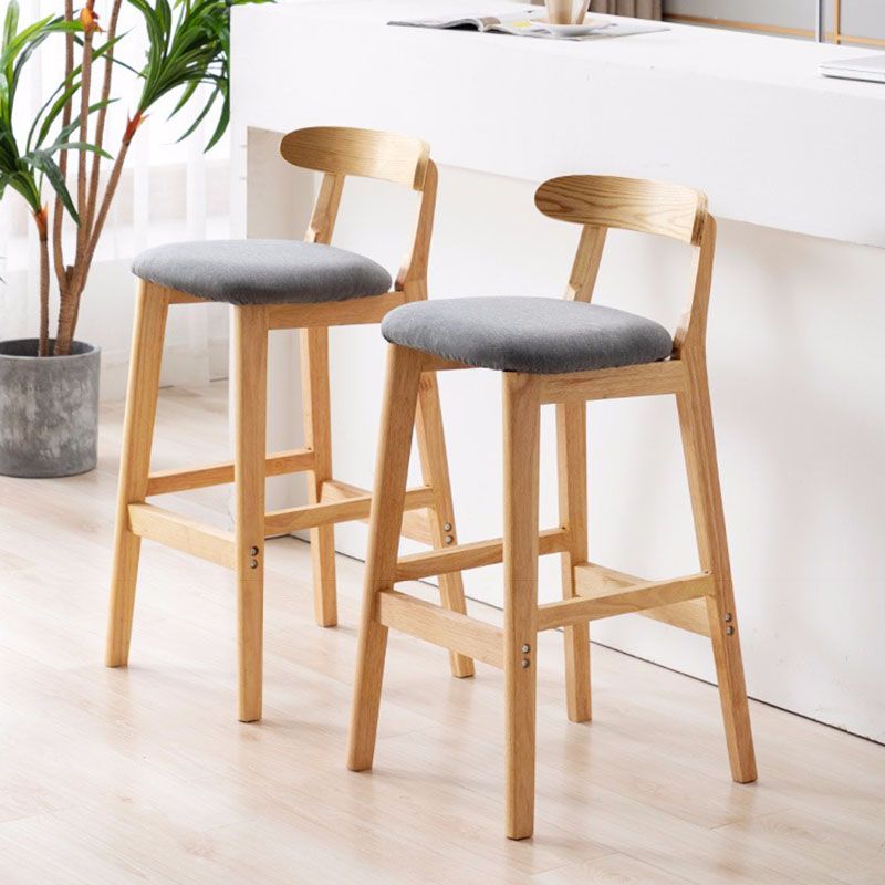 Scandinavian Upholstered Low Back Footrest Stool Matte Finish Rubberwood Barstool