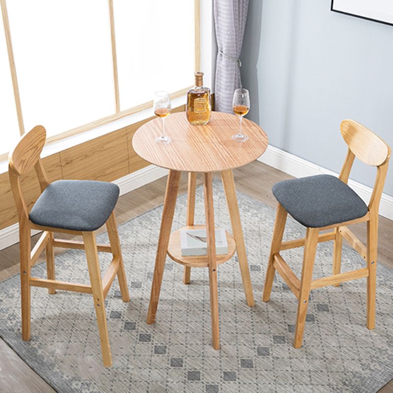 Modern Dessert Shop Oak Wood Stool Matte Finish Upholstered Bar Stools