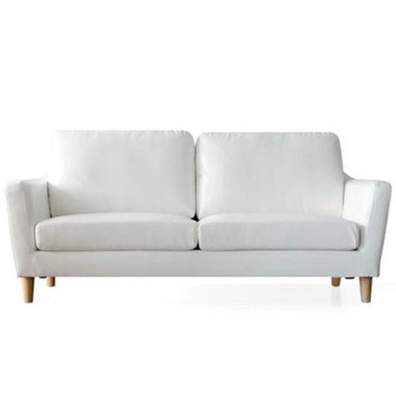 Transitional Flared Arm Faux Leather Sofa with 2 Pillows for Living Room