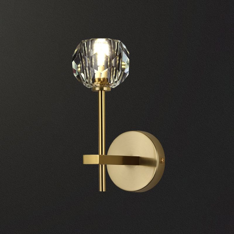 Gold Crystal Wall Lamp in Modern Luxury Style Copper Globe Wall Sconce for Bedroom