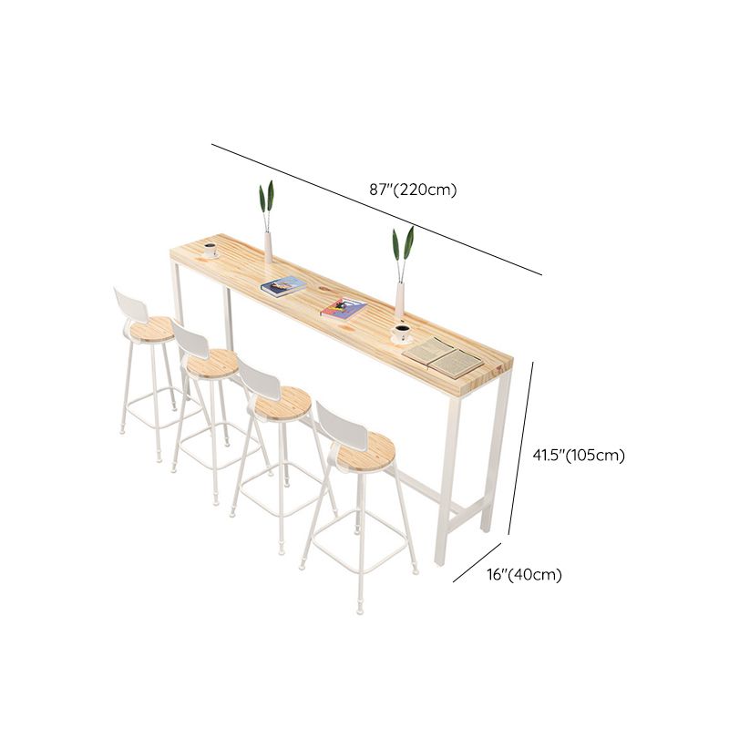 Rectangular Bar-height Table Wood Top Pub Table with White Base