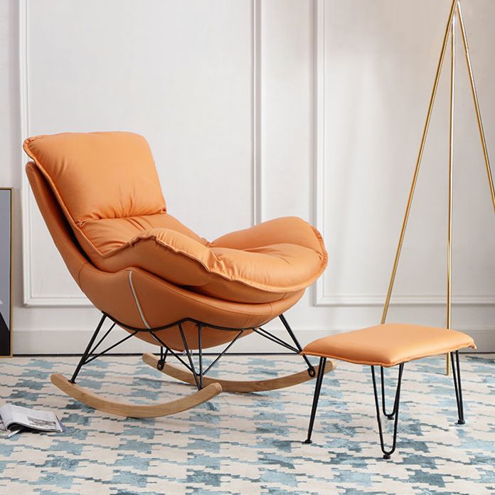 Modern Rocker Upholstered Button-Tufted with Dark legs Wingback Rocker Chair