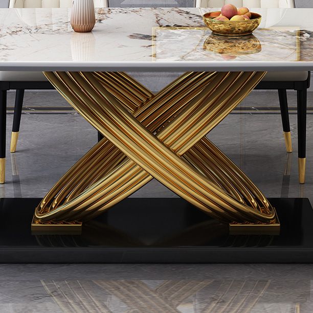Glam Dinner Table Rectangle Stone Dining Room Table for Kitchen