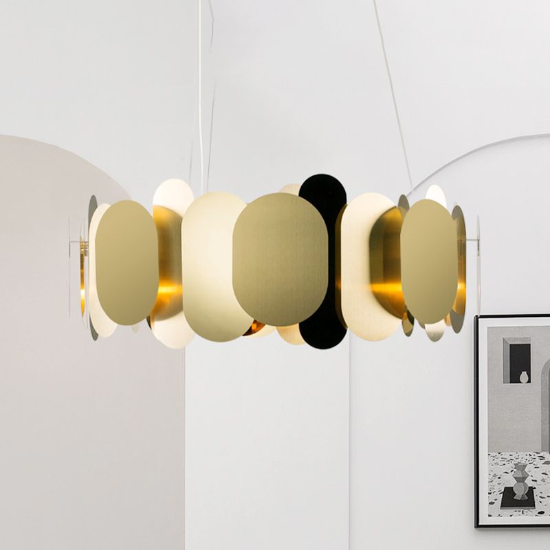 Panneau ovale Salon Pendant Métal LED moderniste plafond suspendu plafond en laiton, blanc / chaud
