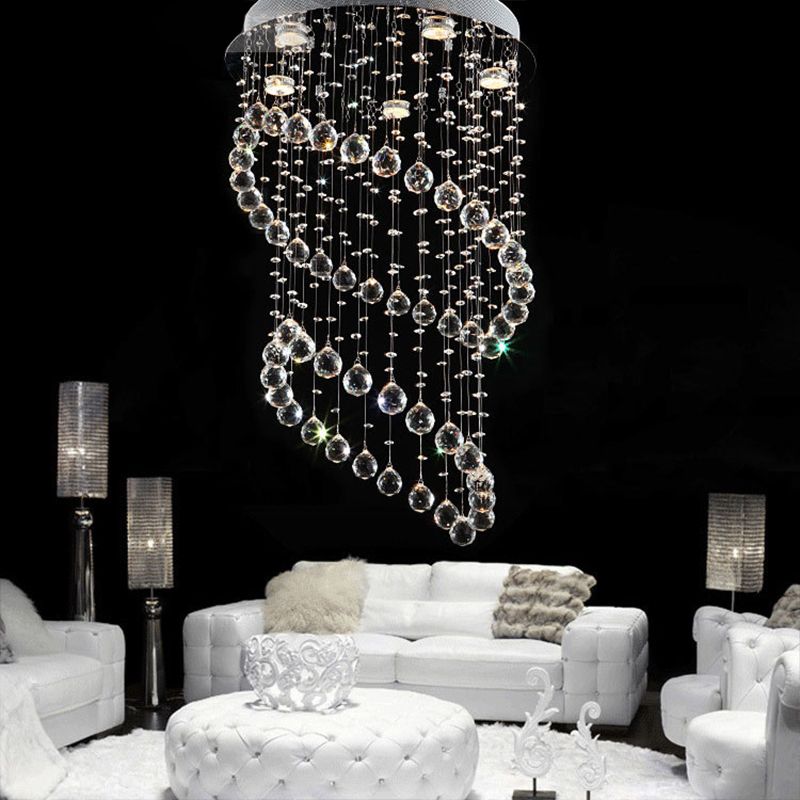 Nickel Circle Flush Mount Lighting Modern 5 Heads Crystal Sphere Flush Light Fixture for Living Room