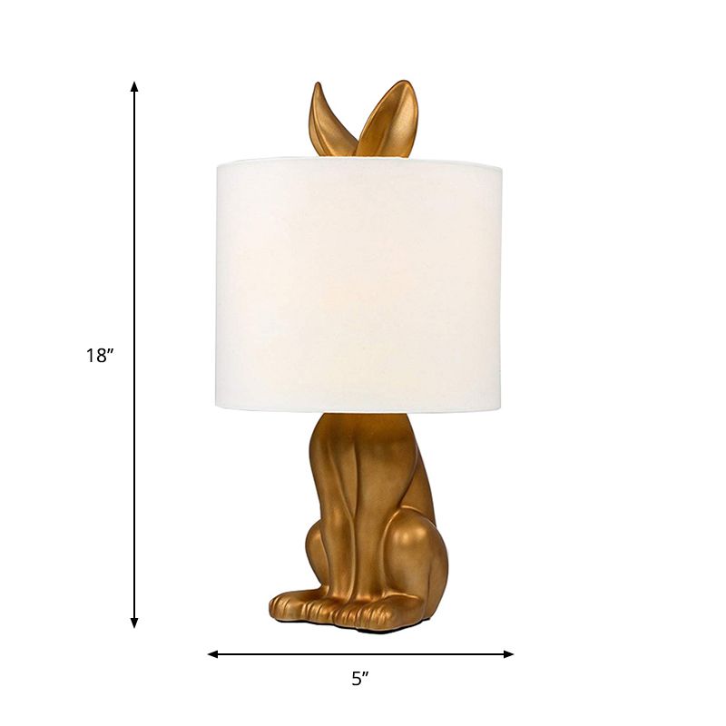 1 Kopfnachtlicht Bauernhaus Zylinder Drum Stoff Nachttisch Lampe in Gold mit Kaninchendesign