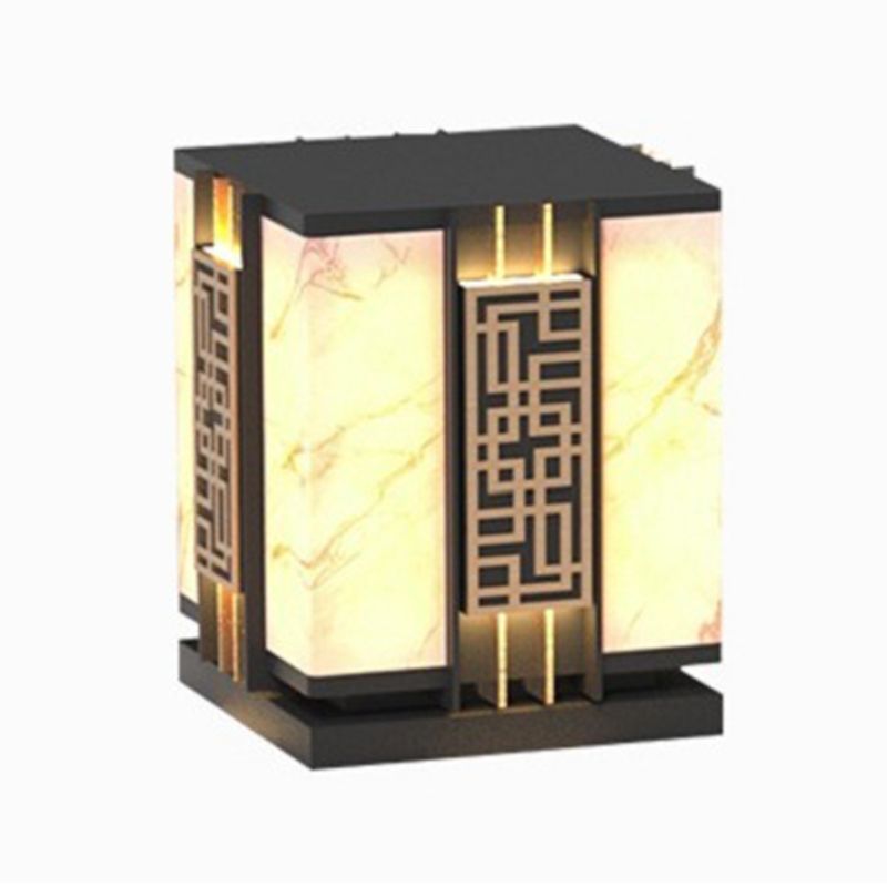 Rectangle Shape Metal Waterproof Pillar Lamp Modern 1 Light Outdoor Light in Black
