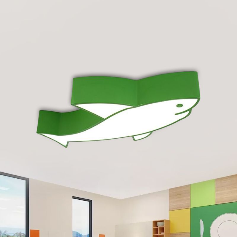Children LED Light Fixture with Acrylic Shade Red/Yellow/Blue Shark Flush Mount Recessed Lighting