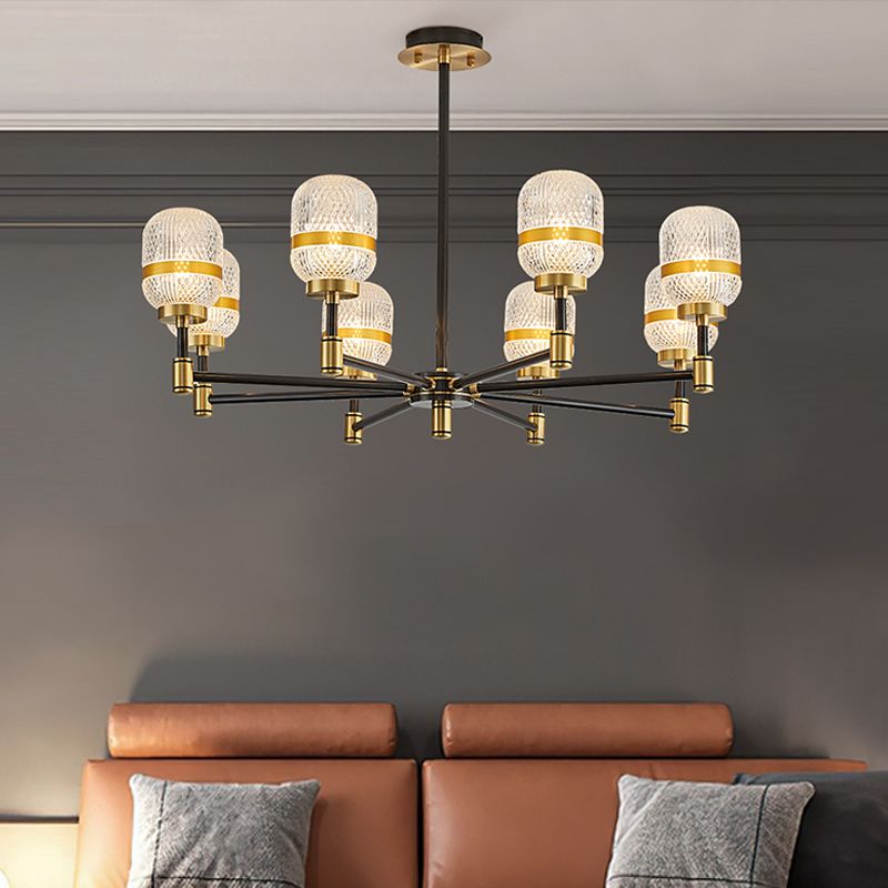 Barrel Chandelier Light Fixture Vintage Ribbed Glass Pendant Lighting for Restaurant