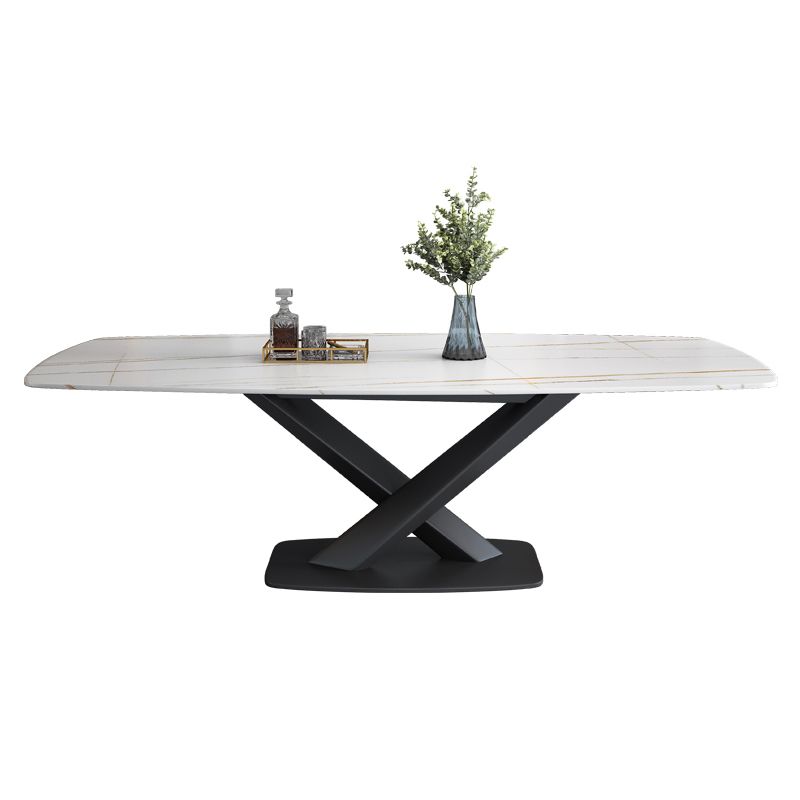 Sintered Stone Top Dining Table Modern Rectangle Table with Metal Pedestal