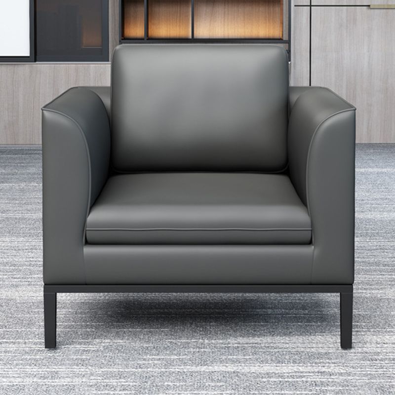 Square Arm Settee Stain-Resistant Leather Couch in Black/Grey