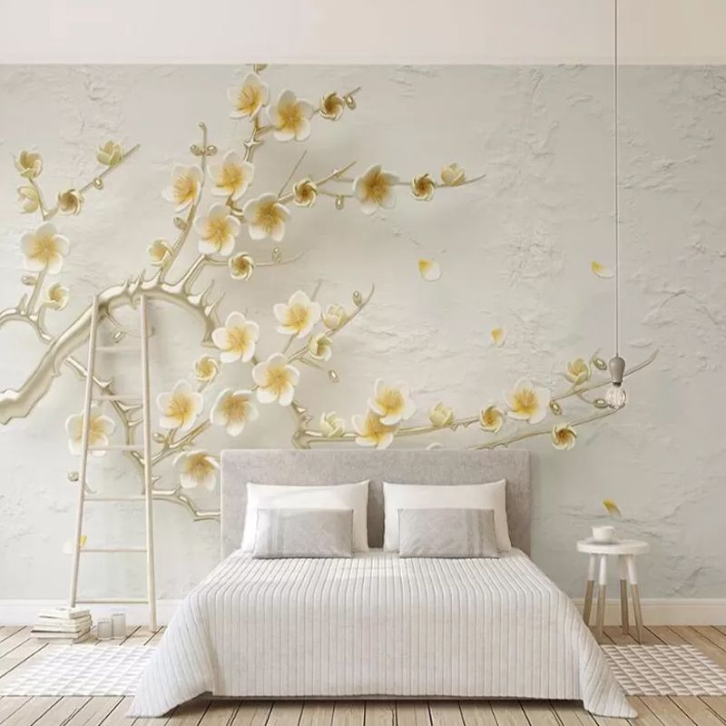 Traditional Beige Magnolia Wall Decor for Commercial Use, Non-Woven Material