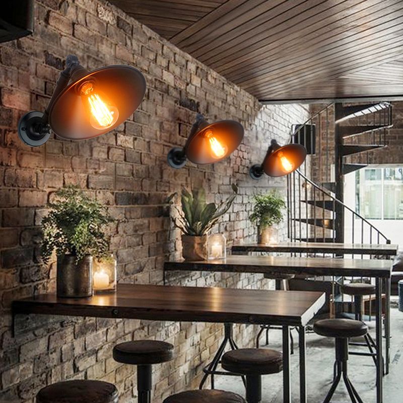 Industrial Cone Shape Wall Mount Light Fixture Metal Sconce Lamp in Black for Dining Room