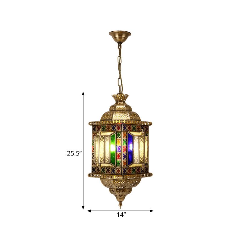 3-Light Ceiling Chandelier Arabian Lantern Metal Suspended Lighting Fixture in Brass for Restaurant