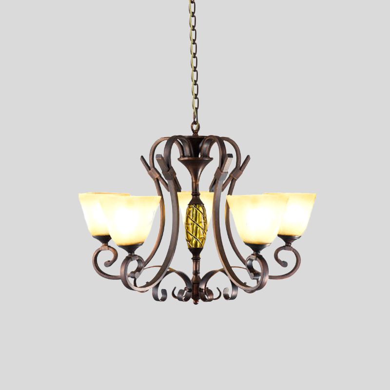 Piramide woonkamer kroonluchter verlichting antiek beige glas 6/8 koppen bruine ophanging licht