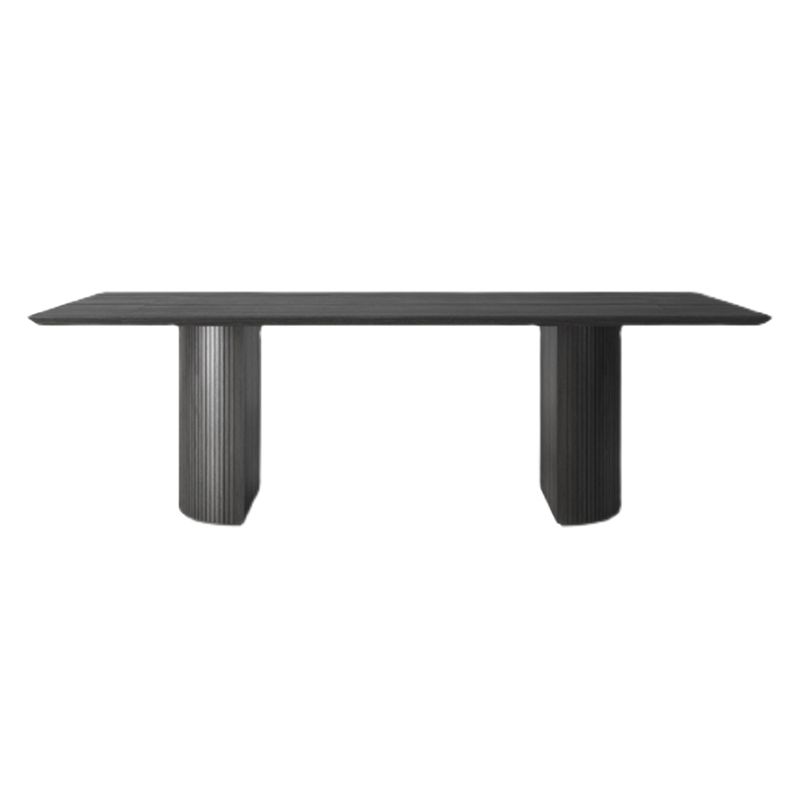 Mesa de comedor rectangular de madera maciza, mesa de madera de cocina moderna y contemporánea con pedestal doble