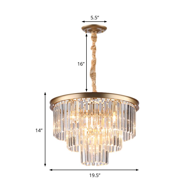 Zwart/goud verstelbare taps toelopende kroonluchter lamp Minimalistisch 6/9/15-licht kristal hangerverlichting, 19,5 "/23.5" /31,5 "W