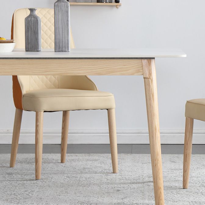 Modern Style Standard Height Table with Sintered Stone Dining Table and 4 Solid Wood Legs Base