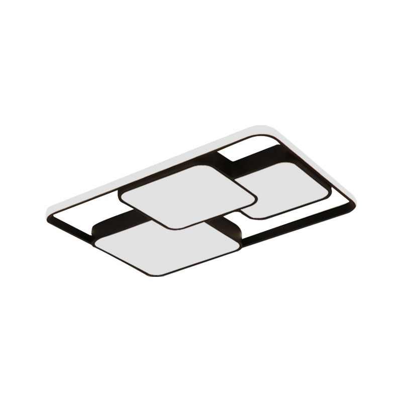 Lampada da incasso rettangolare/quadrata in bianco e nero. LED integrato moderno in metallo da 18"/35,5"/43" ampia plafoniera per soggiorno in bianco caldo/bianco