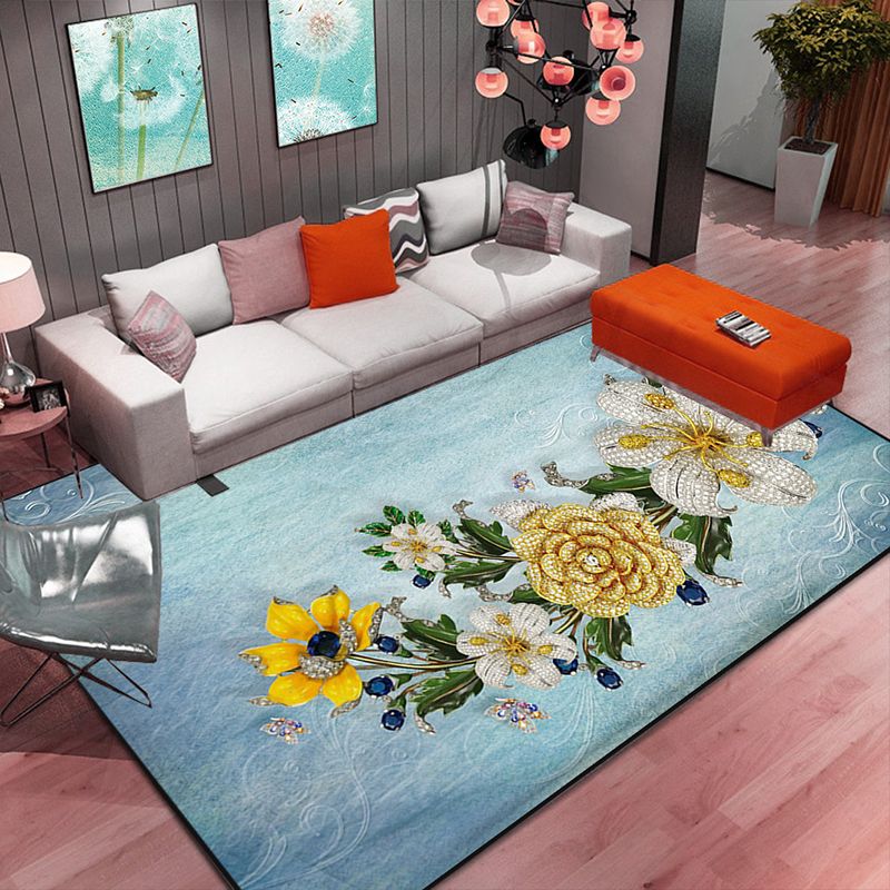 Multi Color Home Rug Contemporary Floral Rug Synthetics Stain Resistant Non-Slip Backing Washable Area Carpet