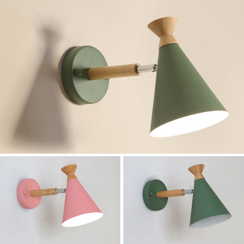 Nordic Style Iron Wall Mount Light Cone Shape Colorful Wall Lamp for Living Room