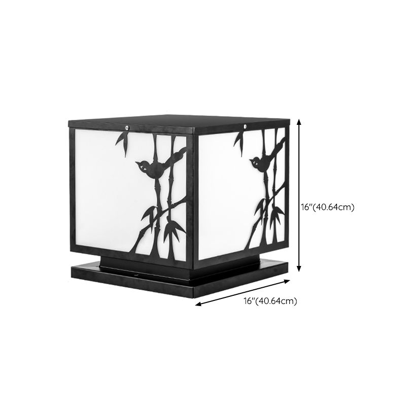 Square Shape Metal Waterproof Pillar Lamp Modern-Style 1 Light Outdoor Light in Black