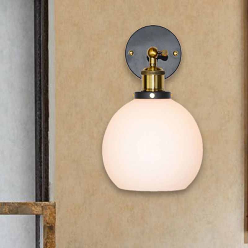 Bubble White Glass Wall Hanging Light Industrial Single Bulb Bedroom Sconce Lamp in Brass