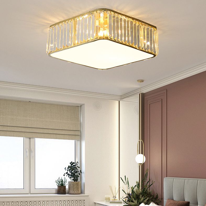 Plafonnier LED carré en cristal, plafonnier en fer forgé de Style concis et moderne pour le salon
