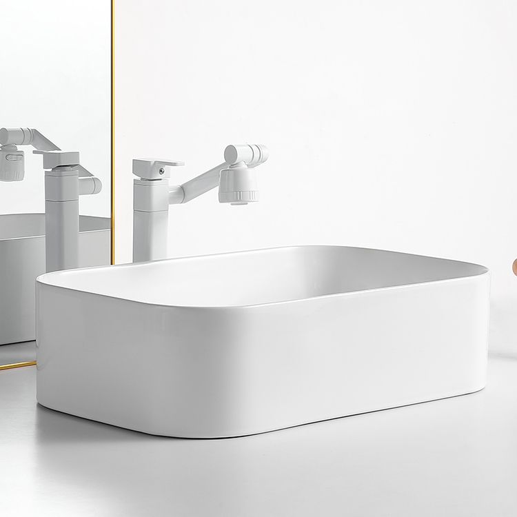 Modern Bathroom Sink Rectangular Porcelain Vessel Sink with Pop-Up Drain