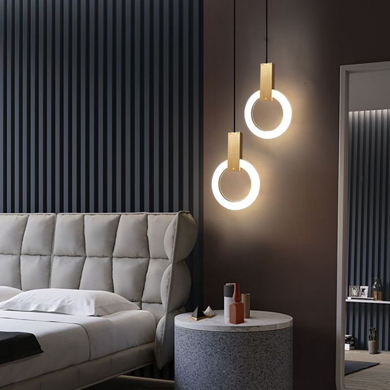 Metal Circle Pendant Light Fixture Modern Style LED Pendant Ceiling Light for Bedroom