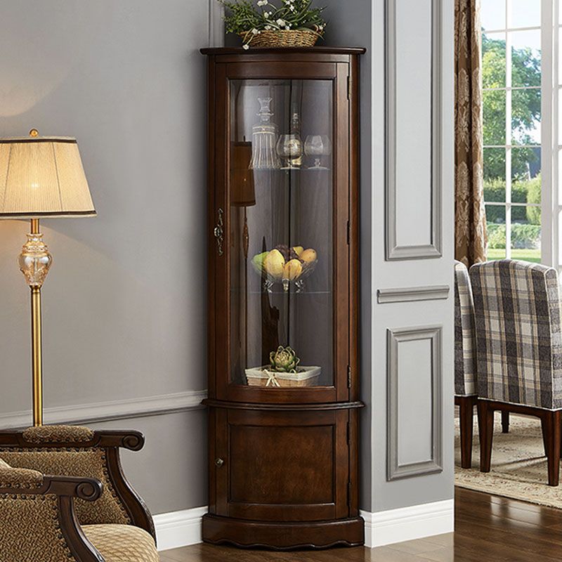 Glass Paned Solid Wood Corner Rustic Accent Cabinet with Doors