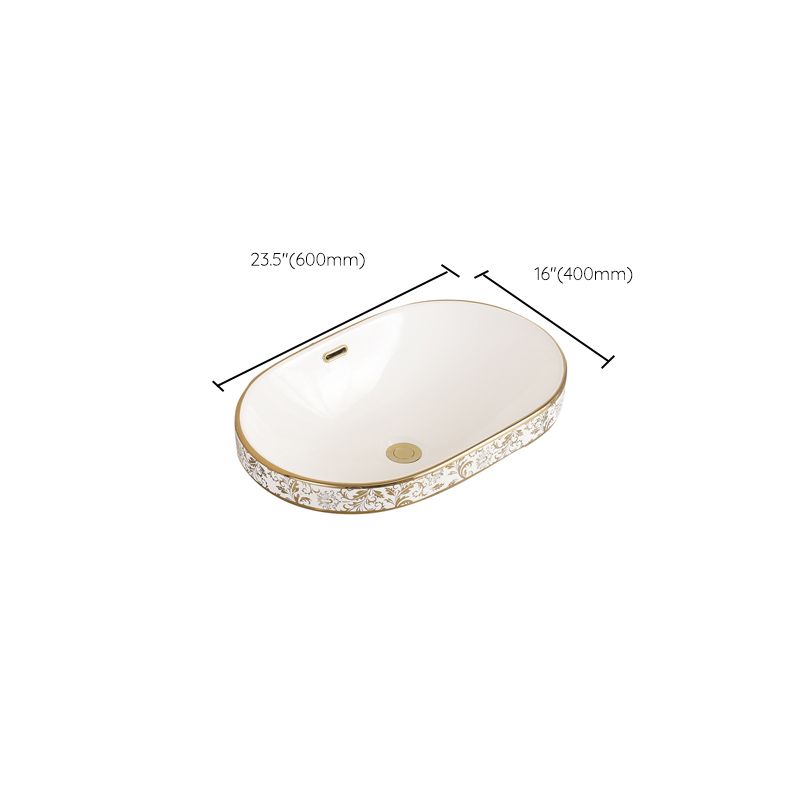 Traditional Bathroom Sink Porcelain Oval-Shape Vessel Bathroom Sink with Pop-Up Drain