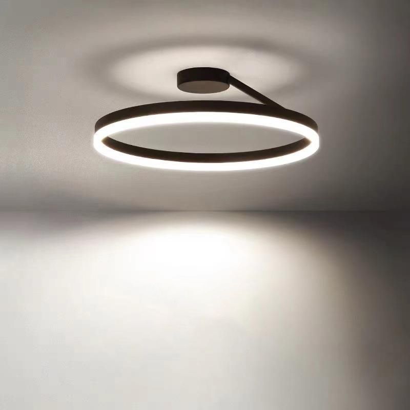 Metal Round Shape Flush Mount Light Modern-Style 1 Light Flush Ceiling Light in Black