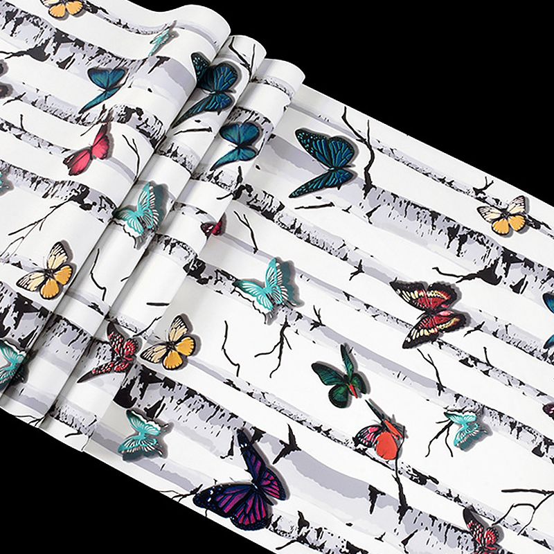 Stem and Butterfly Wallpaper in Multi-Colored  20.5 in x 31 ft Nostalgic Non-Pasted Wall Decor