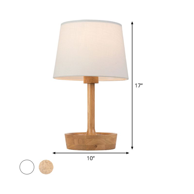 Lámpara de trabajo de tela con pantalla cónica, moderna, 1 bombilla, luz de lectura de lino/blanca, base redonda de madera beige