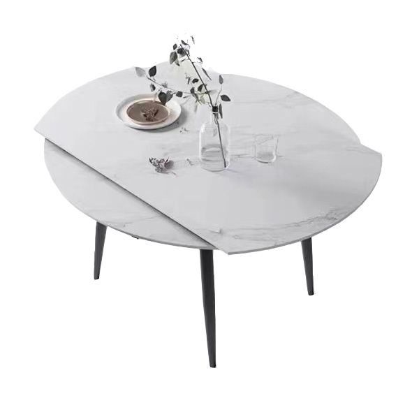 Simplicity Style Round Stone Table Drop-Leaf Dinner Table ,51"L x 51"W x 29.5"H