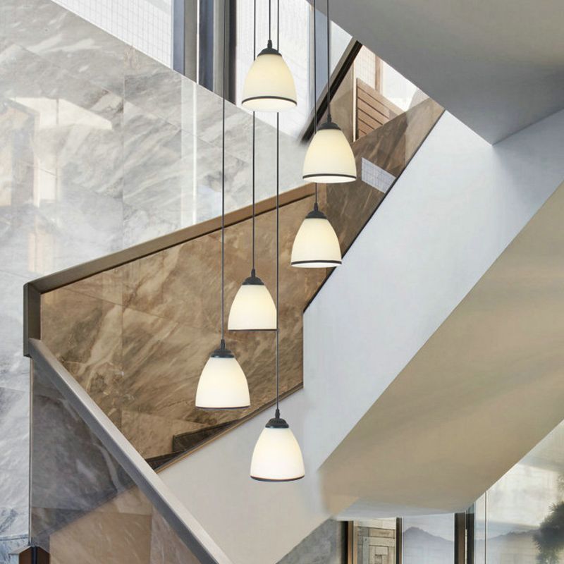 Dôme escaliers Swirl Cluster Pendant Light Opal Glass Glass Contemporary suspendre l'éclairage en noir