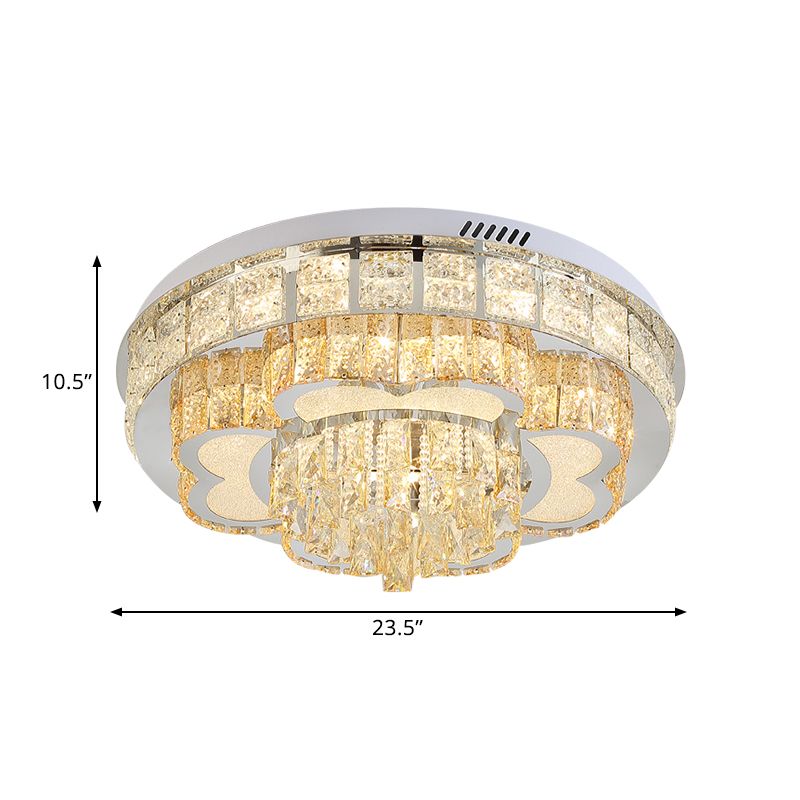Cut Crystal Floral Flush Ceiling Light Modern Hotel LED Flushmount in Stainless Steel