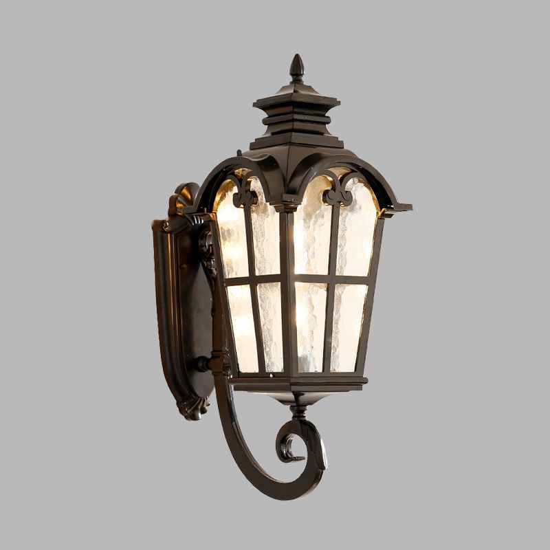 Farmhouse Lantern Sconce Lamp 1-Light Metallic Wall Light Fixture in Black/Brass with Water Glass Shade