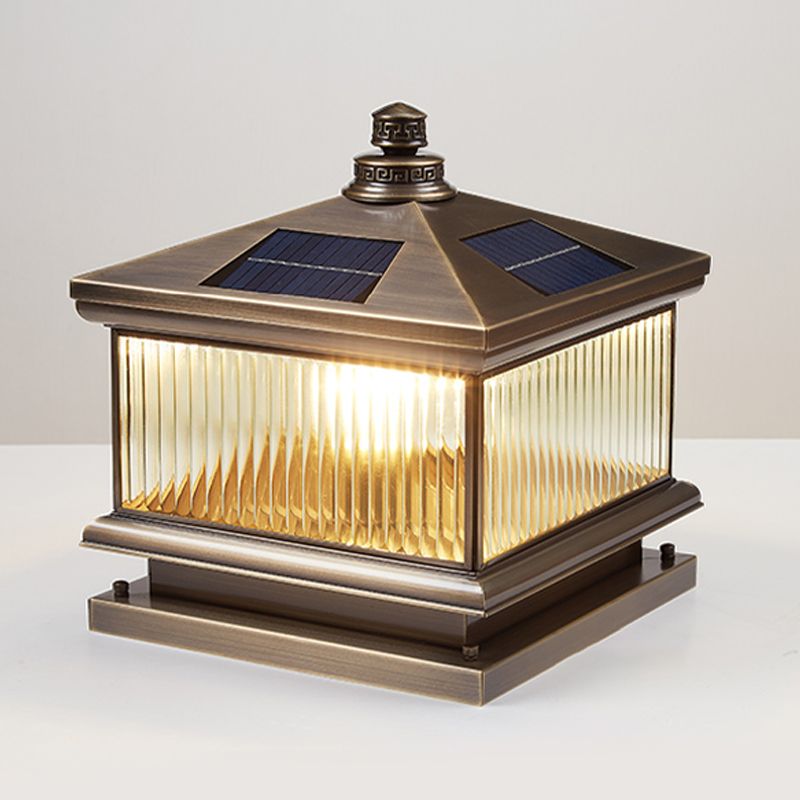 Square Shape Waterproof Pillar Lamp Modern Metal Outdoor Lights in Bronze