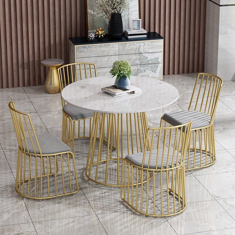 Modern 1/5 Pieces Dining Set Round Stone Dining Table for Milk  Tea Shop