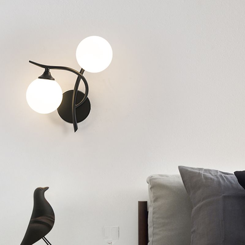 2 Lights Wall Mount Lamp Modern Style Spherical with Glass Shade for Living Room
