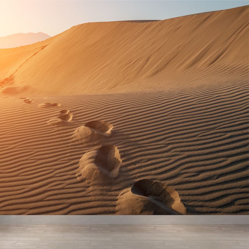 Huge Footprint Mural Wallpaper Modern Beautiful Sunset Desert Wall Decor in Yellow