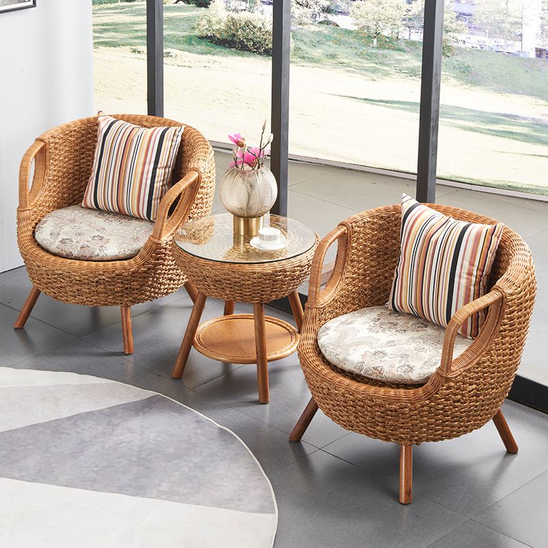 Glass Top Contemporary Dining Table Set 1/2/3/4 Pcs Wicker Dining Set