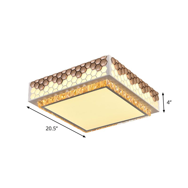 Square Box Bedroom Ceiling Lamp Modern Crystal LED White Flush Mount with Honeycomb Side