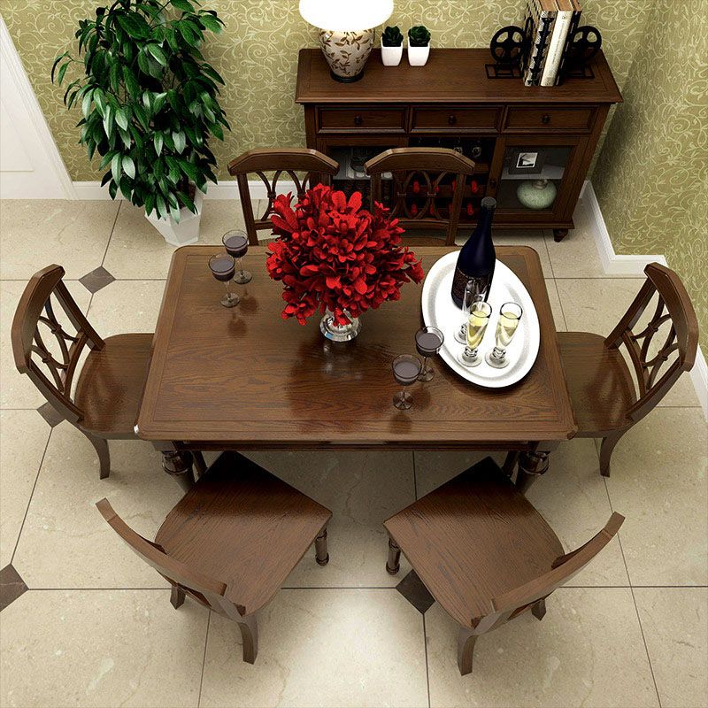 Solid Wood Top Dining Table Mid-Century Modern Dining Table with 4 Wood Legs