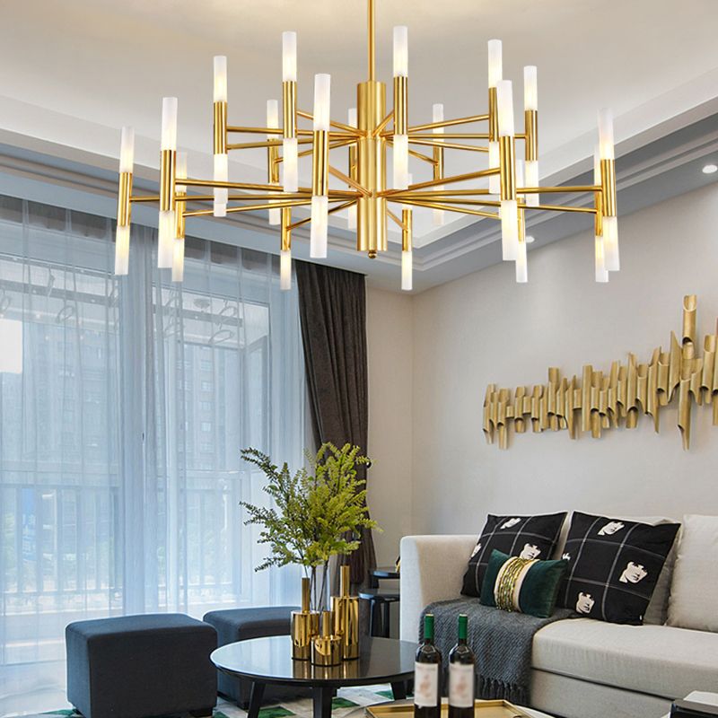 Cylindrical Chandelier Postmodern Metal Gold Hanging Light for Dining Room